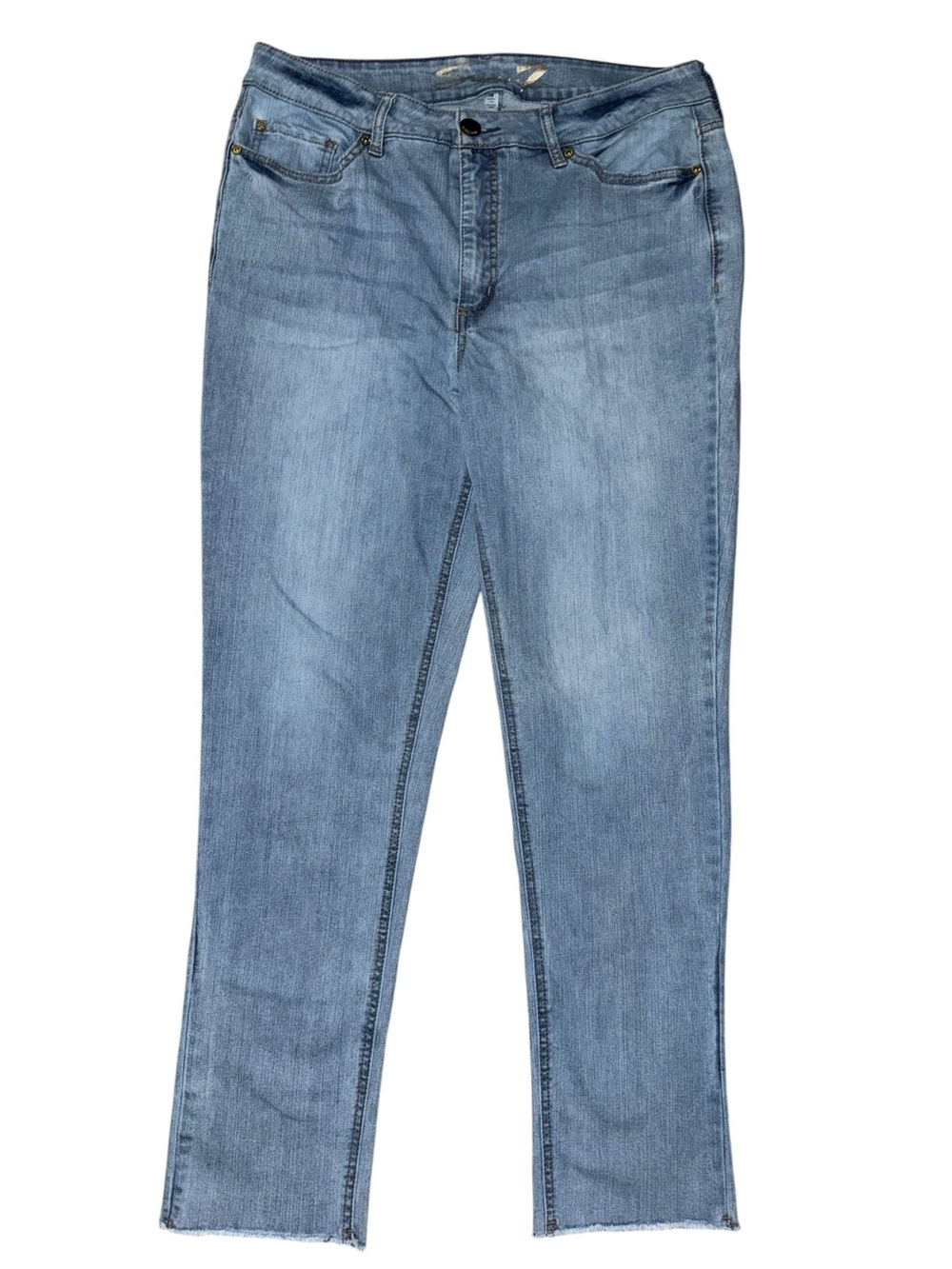 Seven7 Women’s Size 14 High Rise Slim Straight Jeans Raw Hem Stretch Denim